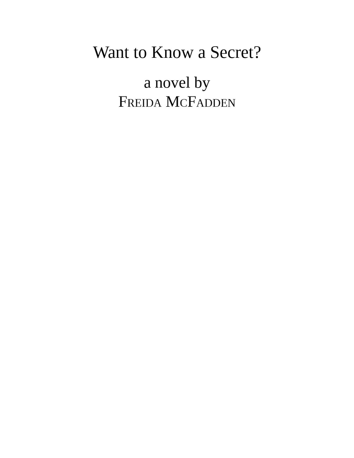 Want to Know a Secret? by Freida McFadden | Instant PDF Download (No Physical Book)